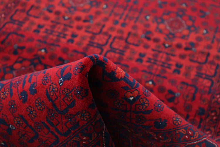 Tribal Hand Knotted Afghan Beljik Wool Rug of Size 3'3'' X 4'9'' in Red and Red Colors - Made in Afghanistan