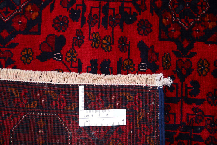 Tribal Hand Knotted Afghan Beljik Wool Rug of Size 3'4'' X 4'10'' in Red and Red Colors - Made in Afghanistan