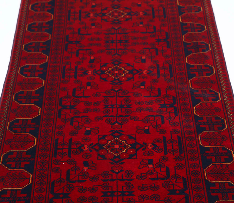 Tribal Hand Knotted Afghan Beljik Wool Rug of Size 2'6'' X 6'3'' in Red and Red Colors - Made in Afghanistan