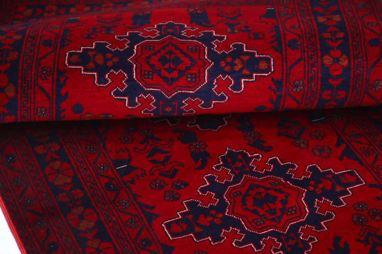 Tribal Hand Knotted Afghan Beljik Wool Rug of Size 2'8'' X 9'4'' in Red and Red Colors - Made in Afghanistan