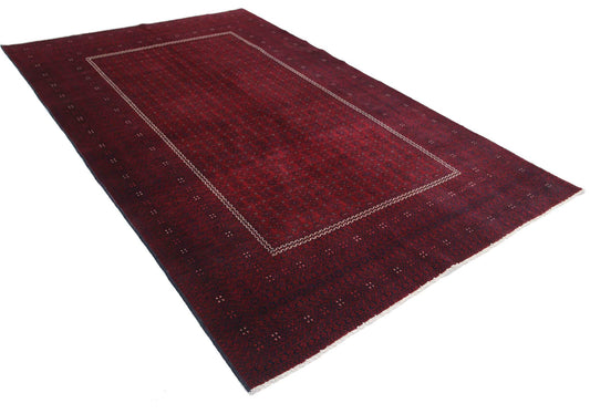Tribal Hand Knotted Afghan Beljik Wool Rug of Size 6'3'' X 9'11'' in Red and Red Colors - Made in Afghanistan