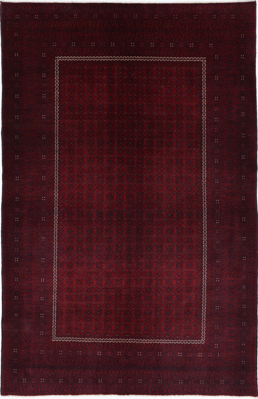 Tribal Hand Knotted Afghan Beljik Wool Rug of Size 6'3'' X 9'11'' in Red and Red Colors - Made in Afghanistan