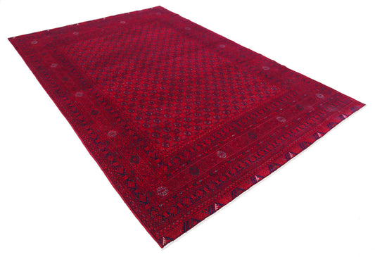 Tribal Hand Knotted Afghan Beljik Wool Rug of Size 6'4'' X 9'5'' in Red and Red Colors - Made in Afghanistan