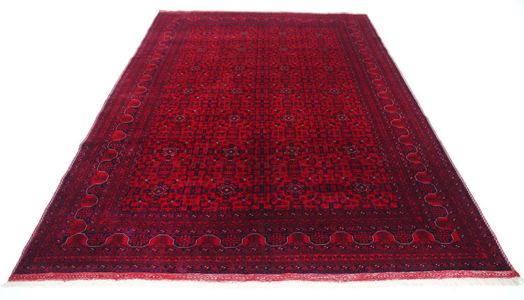 Tribal Hand Knotted Afghan Beljik Wool Rug of Size 6'8'' X 9'5'' in Red and Red Colors - Made in Afghanistan