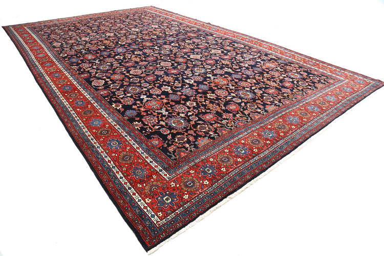 Persian Hand Knotted Bibikabad Bibikabad Wool Rug of Size 12'8'' X 21'0'' in Black and Red Colors - Made in Iran