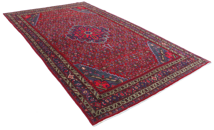 Persian Hand Knotted Bijar Bijar Wool Rug of Size 6'9'' X 11'6'' in Red and Blue Colors - Made in Iran
