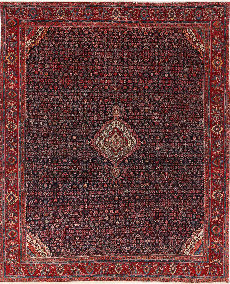 Persian Hand Knotted Bijar Bijar Wool Rug of Size 10'0'' X 12'4'' in Black and Red Colors - Made in Iran