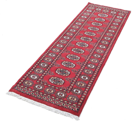 Tribal Hand Knotted Bokhara Bokhara Wool Rug of Size 2'1'' X 6'2'' in Red and Ivory Colors - Made in Pakistan