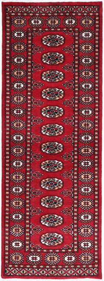 Tribal Hand Knotted Bokhara Bokhara Wool Rug of Size 2'1'' X 6'2'' in Red and Ivory Colors - Made in Pakistan