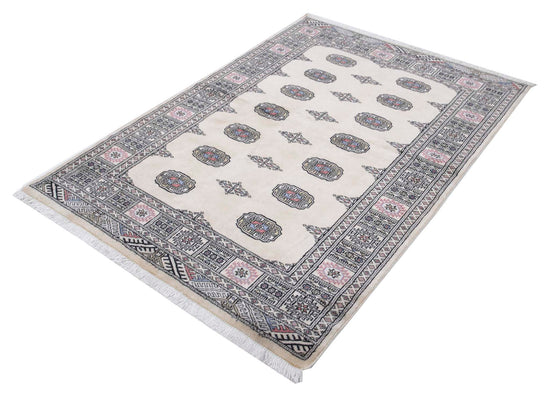 Tribal Hand Knotted Bokhara Bokhara Wool Rug of Size 4'0'' X 5'9'' in Ivory and Black Colors - Made in Pakistan