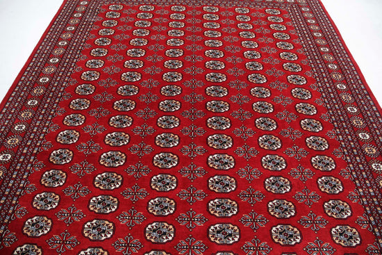 Tribal Hand Knotted Bokhara Bokhara Wool Rug of Size 8'1'' X 9'10'' in Red and Ivory Colors - Made in Pakistan