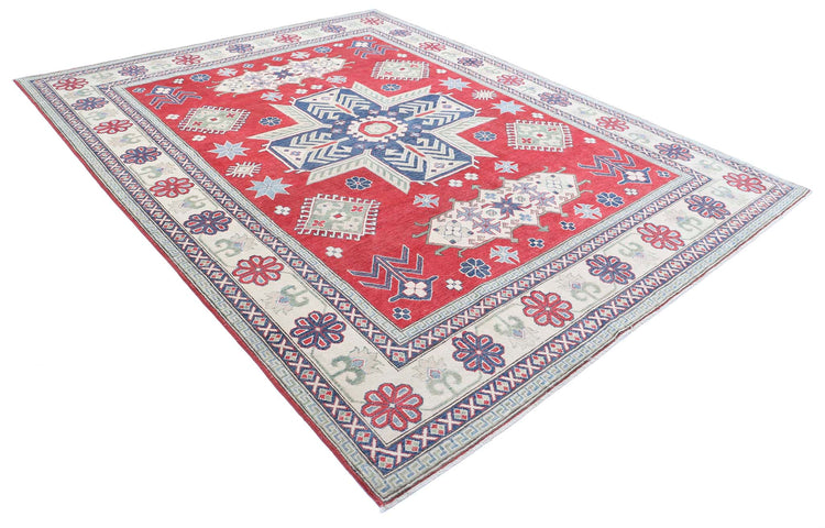 Tribal Hand Knotted Kazak Commerical Kazak Wool Rug of Size 8'2'' X 10'4'' in Red and Ivory Colors - Made in Afghanistan