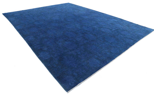 Transitional Hand Knotted Overdyed Farhan Wool Rug of Size 11'9'' X 15'4'' in Blue and  Colors - Made in Afghanistan