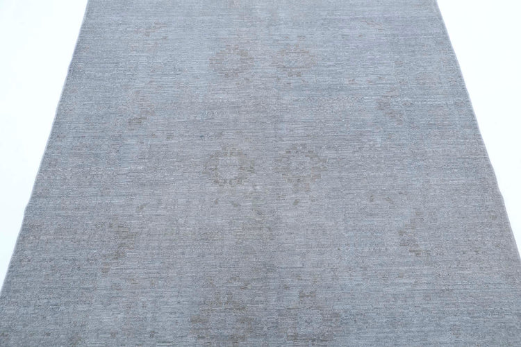 Transitional Hand Knotted Overdyed Farhan Wool Rug of Size 4'11'' X 6'3'' in Grey and Grey Colors - Made in Afghanistan