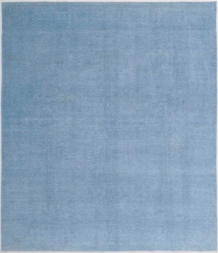 Transitional Hand Knotted Overdyed Farhan Wool Rug of Size 8'1'' X 9'8'' in Blue and Colors - Made in Afghanistan