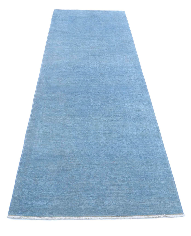Transitional Hand Knotted Overdyed Farhan Wool Rug of Size 2'11'' X 10'1'' in Blue and Colors - Made in Afghanistan