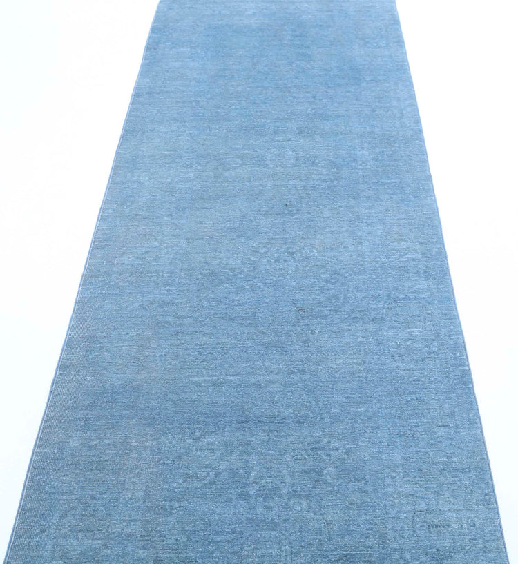 Transitional Hand Knotted Overdyed Farhan Wool Rug of Size 2'11'' X 10'1'' in Blue and Colors - Made in Afghanistan