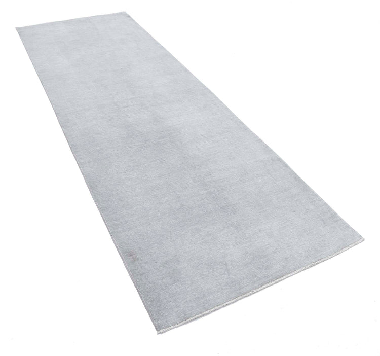Transitional Hand Knotted Overdyed Farhan Wool Rug of Size 3'2'' X 9'0'' in Grey and Grey Colors - Made in Afghanistan