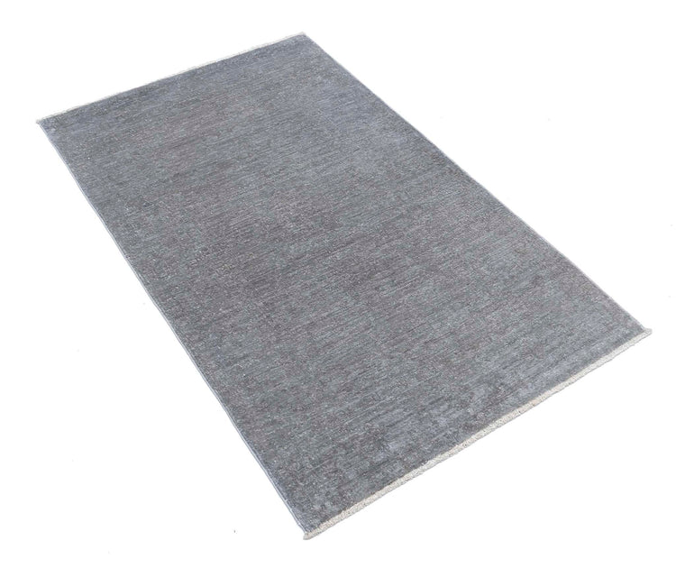 Transitional Hand Knotted Overdyed Farhan Wool Rug of Size 2'7'' X 4'0'' in Grey and Grey Colors - Made in Afghanistan