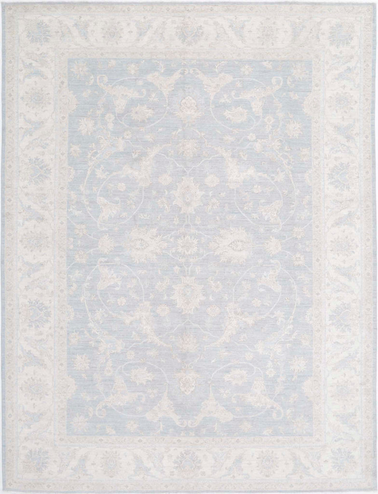 Traditional Hand Knotted Serenity Farhan Wool Rug of Size 8'11'' X 11'8'' in Grey and Ivory Colors - Made in Afghanistan
