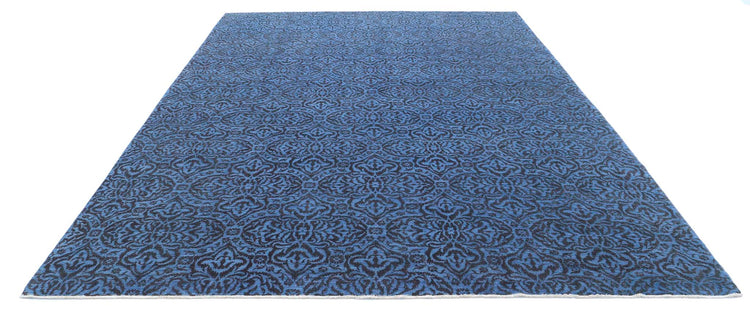Transitional Hand Knotted Overdyed Farhan Wool Rug of Size 8'10'' X 11'9'' in Blue and Black Colors - Made in Afghanistan