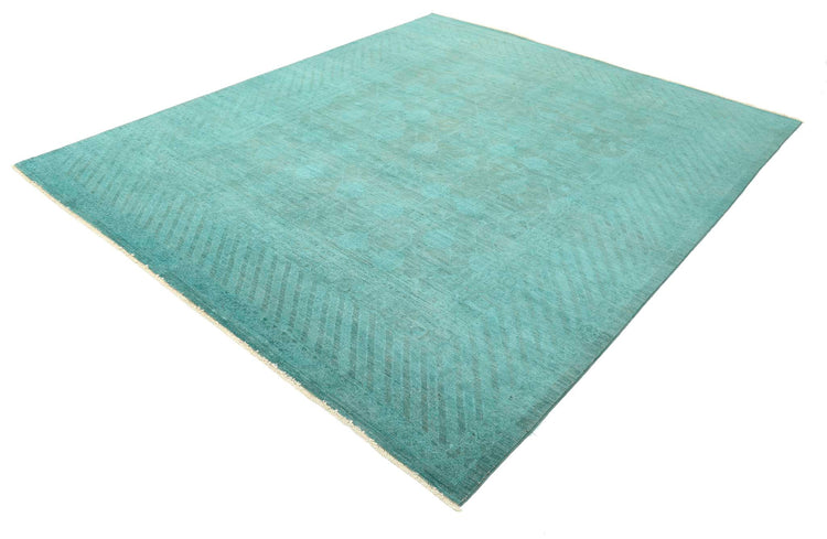 Transitional Hand Knotted Overdyed Farhan Wool Rug of Size 7'9'' X 9'4'' in Teal and Teal Colors - Made in Afghanistan