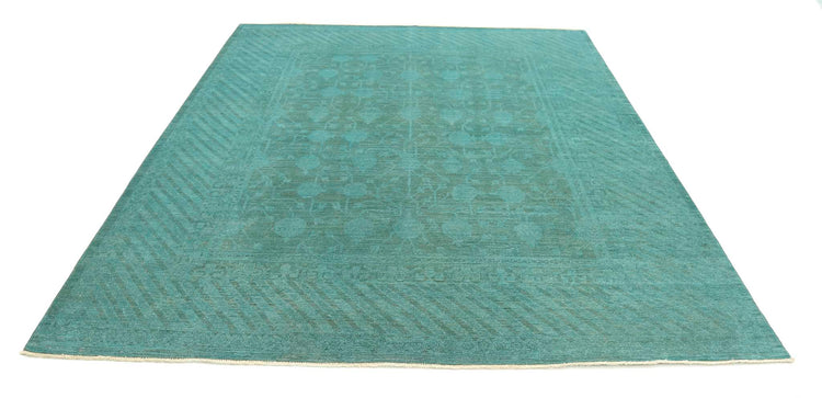 Transitional Hand Knotted Overdyed Farhan Wool Rug of Size 7'9'' X 9'4'' in Teal and Teal Colors - Made in Afghanistan