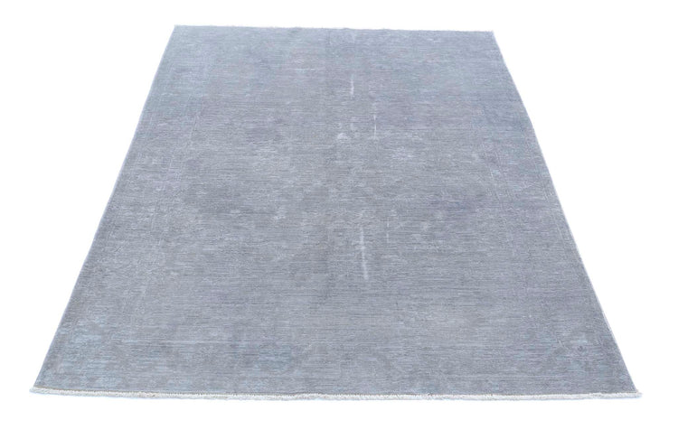Transitional Hand Knotted Overdyed Farhan Wool Rug of Size 4'7'' X 6'1'' in Grey and Grey Colors - Made in Afghanistan