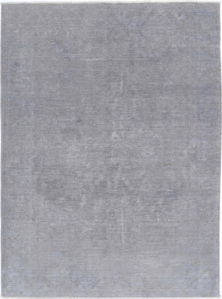 Transitional Hand Knotted Overdyed Farhan Wool Rug of Size 4'7'' X 6'1'' in Grey and Grey Colors - Made in Afghanistan