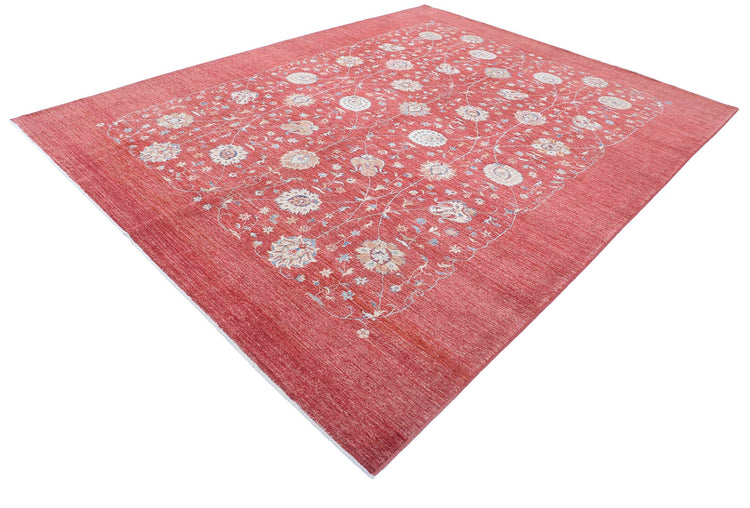 Traditional Hand Knotted Ziegler Farhan Wool Rug of Size 9'0'' X 11'6'' in Red and Ivory Colors - Made in Afghanistan