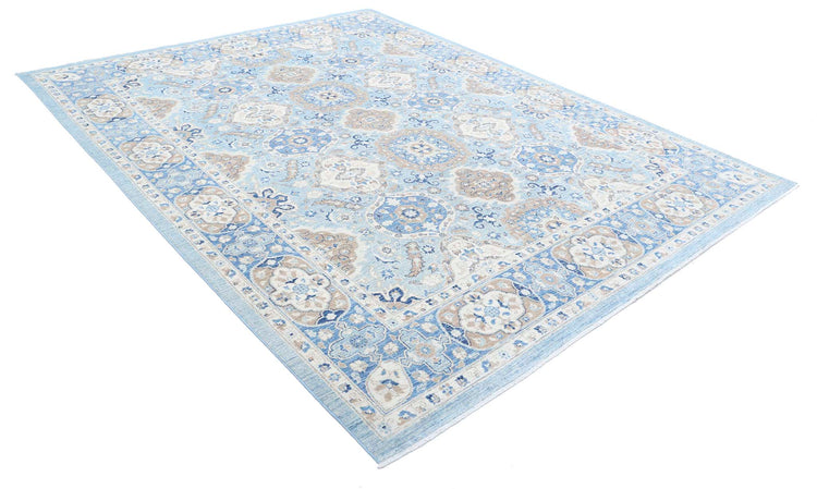 Traditional Hand Knotted Ziegler Farhan Wool Rug of Size 8'1'' X 10'5'' in Blue and Taupe Colors - Made in Afghanistan