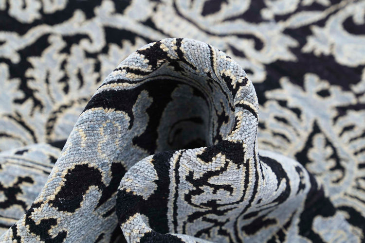 Traditional Hand Knotted Ziegler Farhan Wool Rug of Size 8'0'' X 9'11'' in Black and Grey Colors - Made in Afghanistan