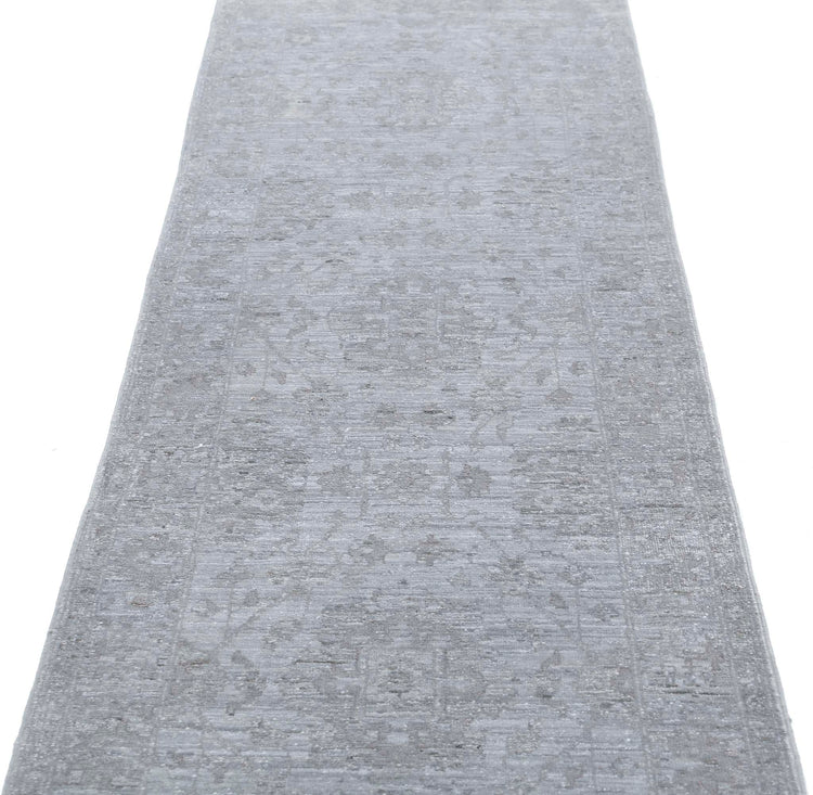 Transitional Hand Knotted Overdyed Farhan Wool Rug of Size 2'6'' X 9'7'' in Grey and Grey Colors - Made in Afghanistan