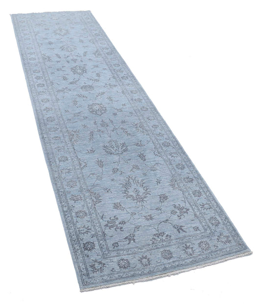 Transitional Hand Knotted Overdyed Farhan Wool Rug of Size 2'7'' X 9'4'' in Blue and Blue Colors - Made in Afghanistan