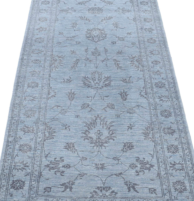 Transitional Hand Knotted Overdyed Farhan Wool Rug of Size 2'7'' X 9'4'' in Blue and Blue Colors - Made in Afghanistan