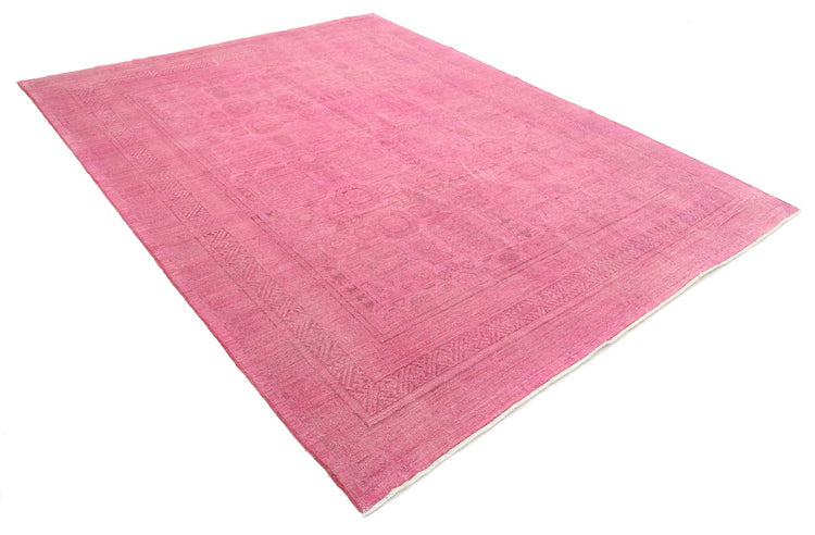 Transitional Hand Knotted Overdyed Farhan Wool Rug of Size 7'9'' X 9'10'' in Pink and Pink Colors - Made in Afghanistan