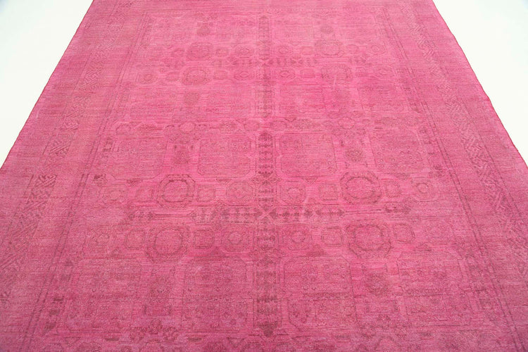 Transitional Hand Knotted Overdyed Farhan Wool Rug of Size 7'9'' X 9'10'' in Pink and Pink Colors - Made in Afghanistan