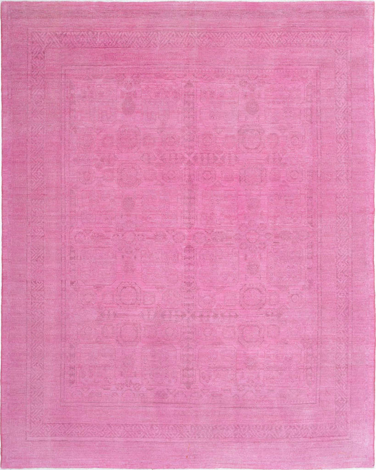 Transitional Hand Knotted Overdyed Farhan Wool Rug of Size 7'9'' X 9'10'' in Pink and Pink Colors - Made in Afghanistan