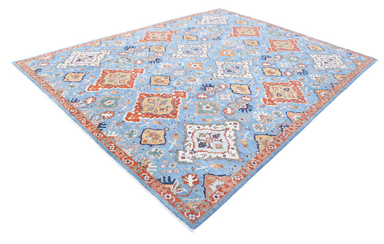 Transitional Hand Knotted Artemix Farhan Wool Rug of Size 8'11'' X 11'8'' in Blue and Red Colors - Made in Afghanistan