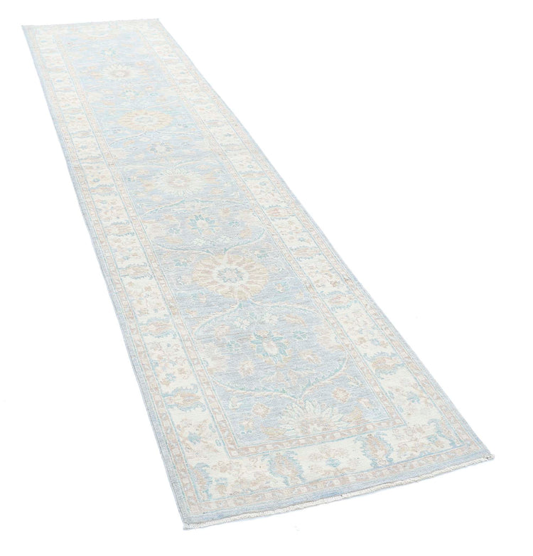 Traditional Hand Knotted Serenity Farhan Wool Rug of Size 2'5'' X 10'3'' in Grey and Ivory Colors - Made in Afghanistan