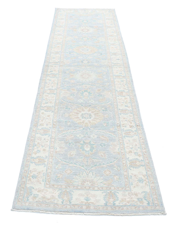 Traditional Hand Knotted Serenity Farhan Wool Rug of Size 2'5'' X 10'3'' in Grey and Ivory Colors - Made in Afghanistan