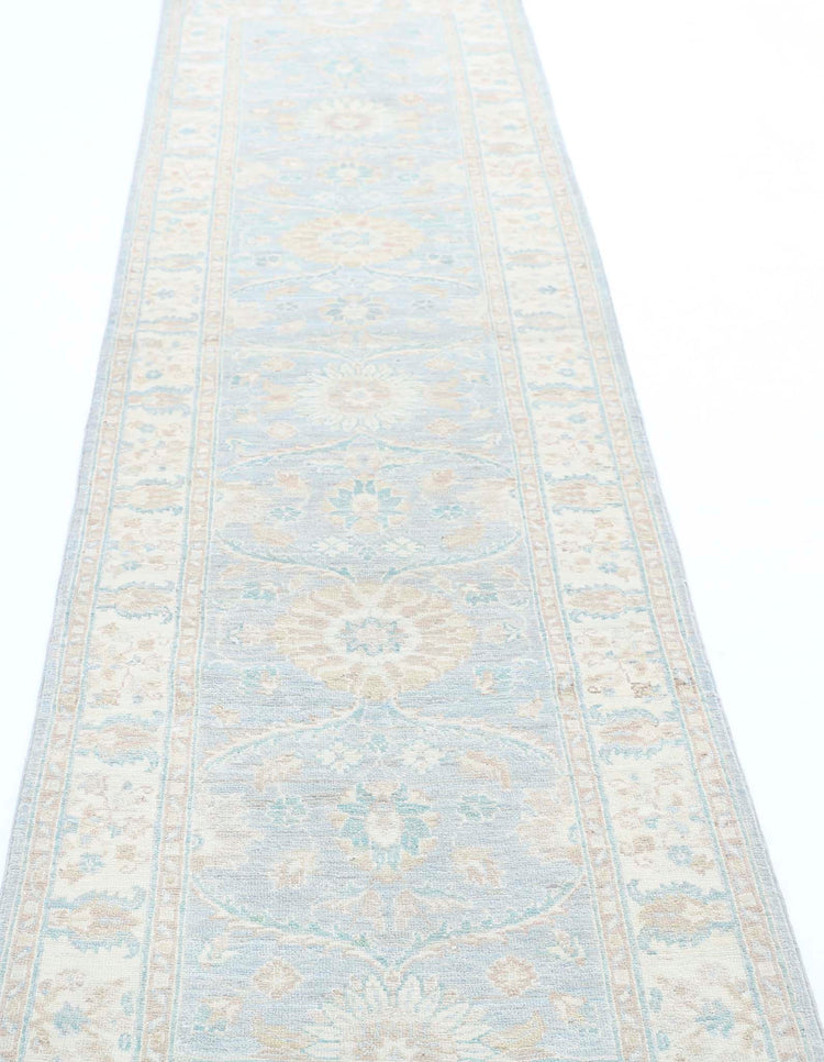 Traditional Hand Knotted Serenity Farhan Wool Rug of Size 2'5'' X 10'3'' in Grey and Ivory Colors - Made in Afghanistan