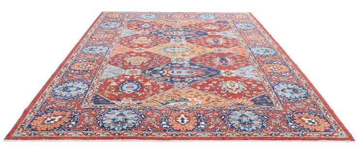 Traditional Hand Knotted Ziegler Farhan Wool Rug of Size 9'2'' X 11'6'' in Red and Blue Colors - Made in Afghanistan