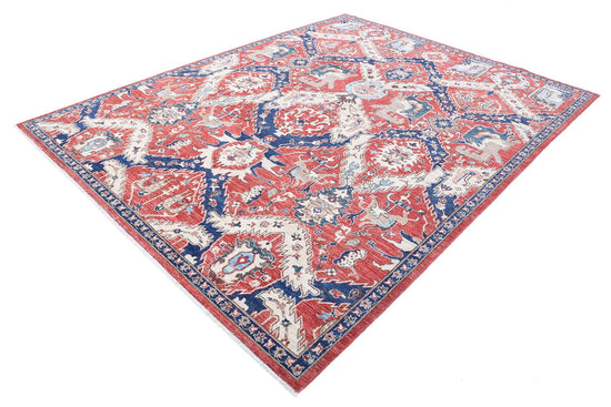 Transitional Hand Knotted Artemix Farhan Wool Rug of Size 7'8'' X 9'11'' in Red and Blue Colors - Made in Afghanistan