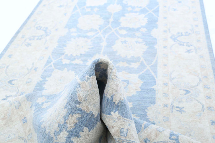 Traditional Hand Knotted Serenity Farhan Wool Rug of Size 4'1'' X 35'11'' in Blue and Ivory Colors - Made in Afghanistan