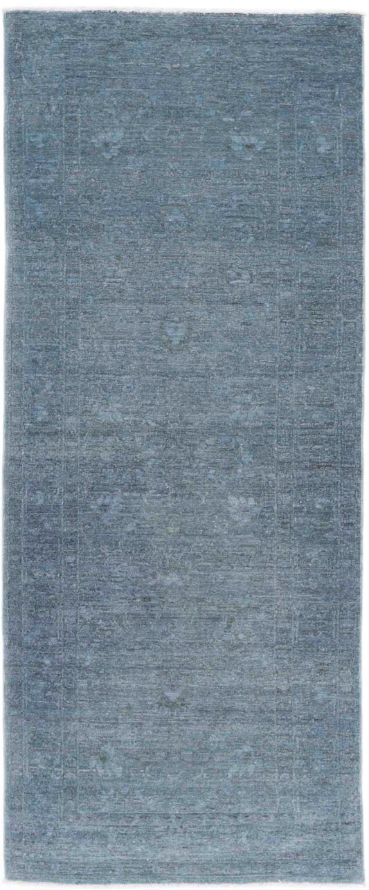 Transitional Hand Knotted Overdyed Farhan Wool Rug of Size 2'5'' X 6'5'' in Green and Green Colors - Made in Afghanistan