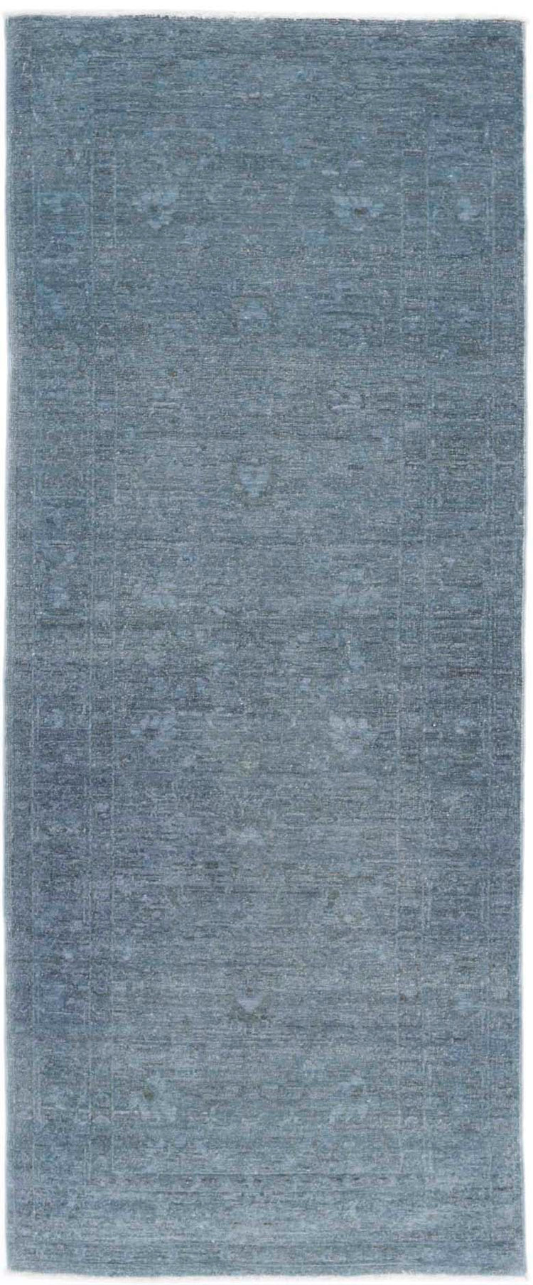 Transitional Hand Knotted Overdyed Farhan Wool Rug of Size 2'5'' X 6'5'' in Green and Green Colors - Made in Afghanistan