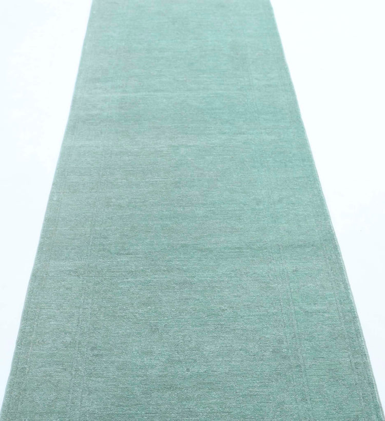 Transitional Hand Knotted Overdyed Farhan Wool Rug of Size 2'8'' X 9'3'' in Green and Green Colors - Made in Afghanistan