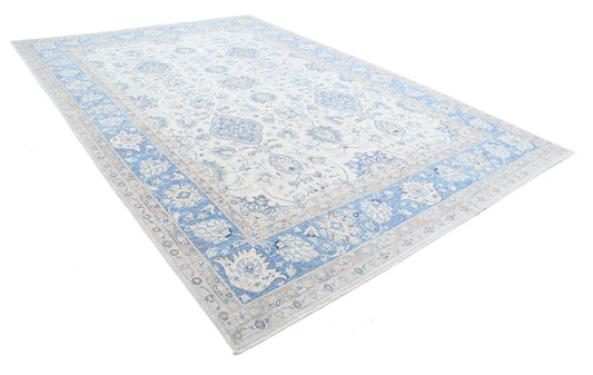 Traditional Hand Knotted Ziegler Farhan Wool Rug of Size 9'10'' X 13'11'' in Ivory and Blue Colors - Made in Afghanistan