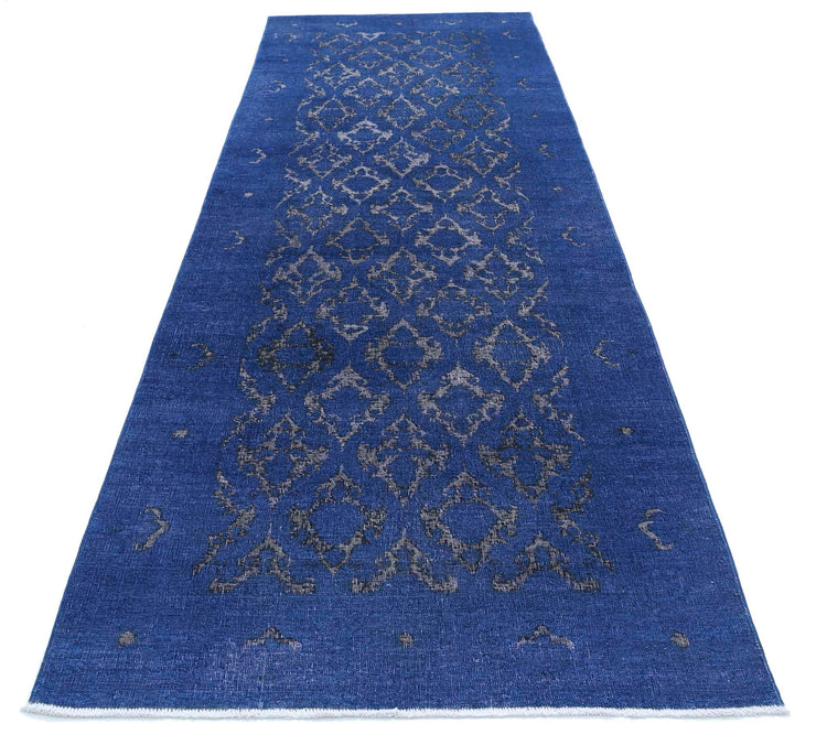 Transitional Hand Knotted Onyx Farhan Wool Rug of Size 3'10'' X 12'7'' in Blue and Blue Colors - Made in Afghanistan